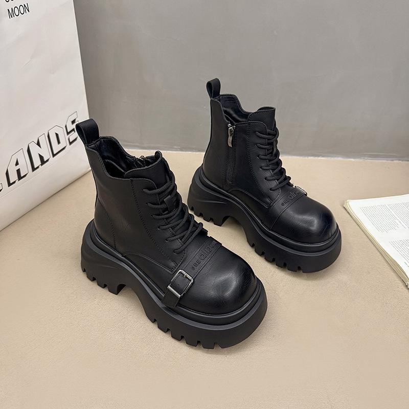 [Fanfna] 2025 Autumn New Fashionable Versatile British Style Thick-soled Small Man Increases Height Martin Boots Women's Niche