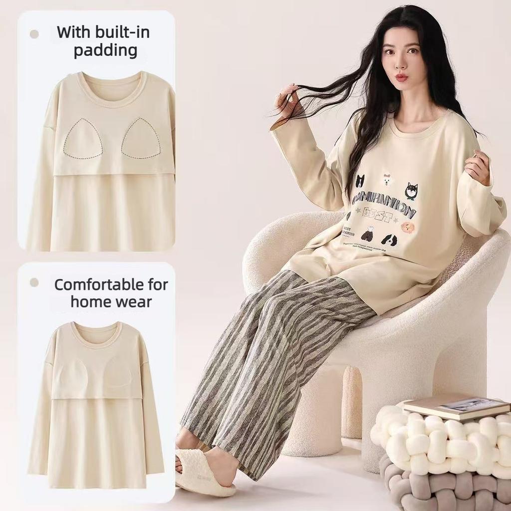 New Style Pajamas for Women in Spring and Autumn, Long Sleeved Pants, Loose Cardigans, Cartoon Home Clothes