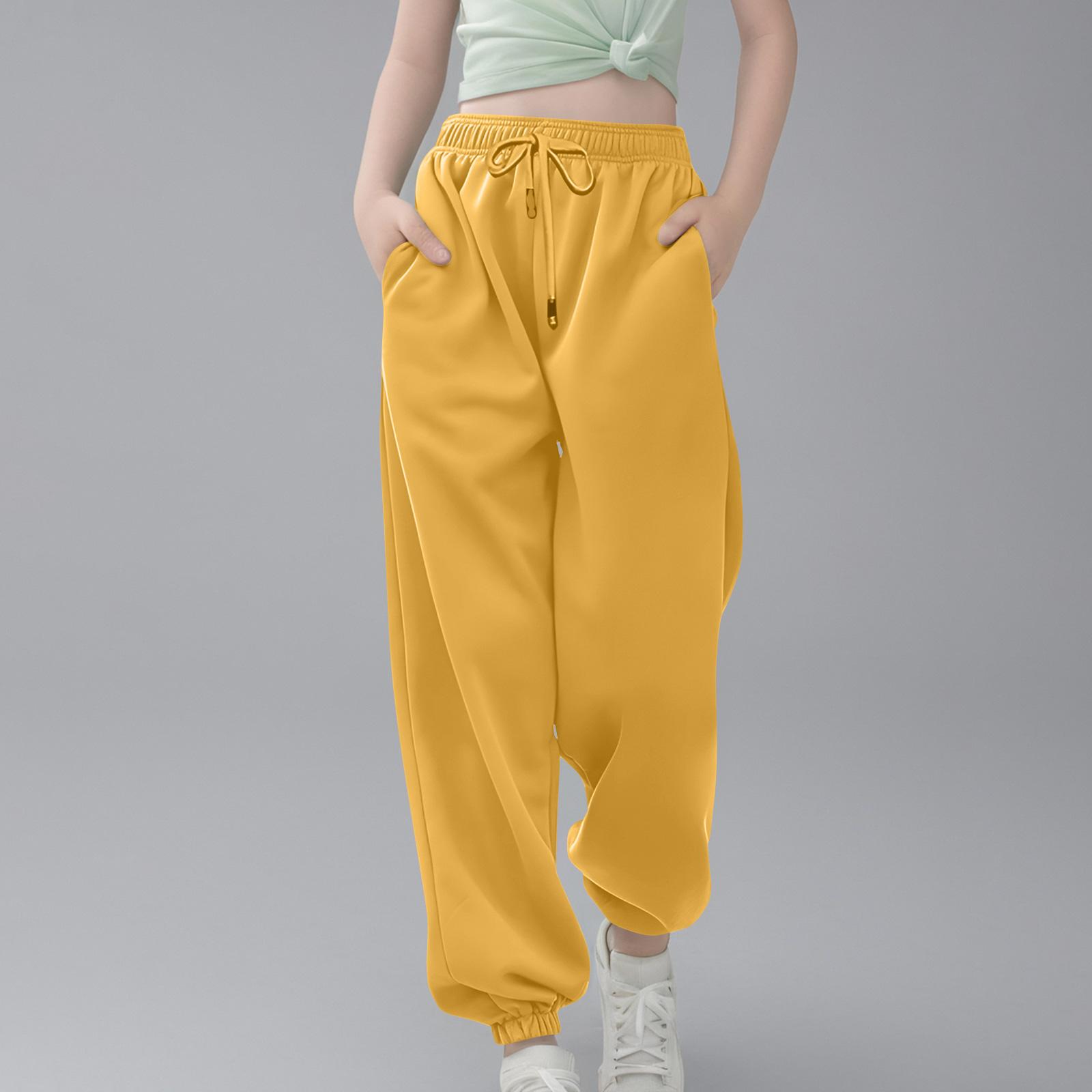 

Детская мода однотонные спортивные свободные и универсальные мужские и женские брюки для детей среднего и старшего возраста повседневные на кулиске с эластичной резинкой на талии 160 жёлтый