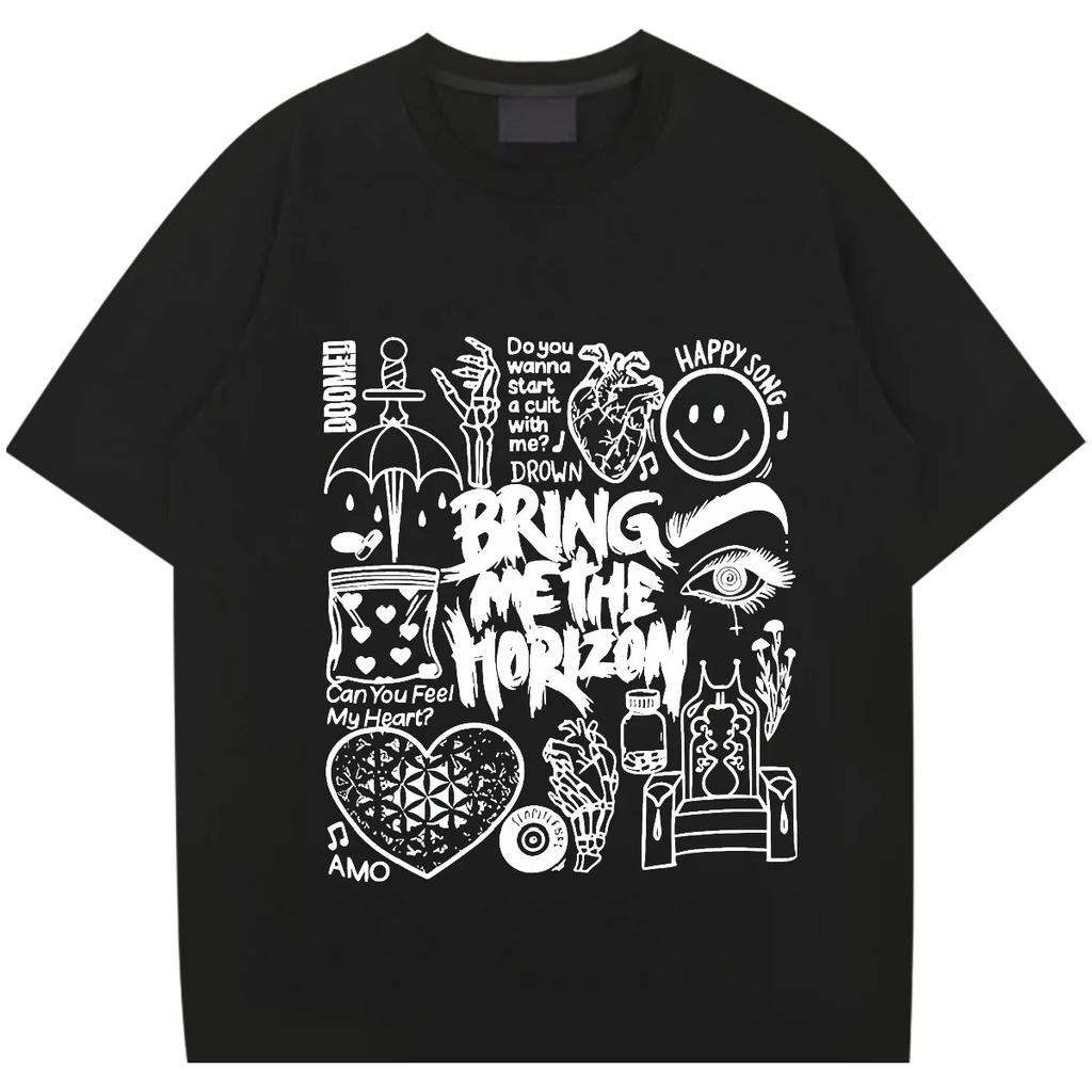 Smil Graffit O-Neck Oversize Loose Tee Y2k For Men Tees Graphic Hippie T-shirt Casual Style Clothes Slight Stretch Tops