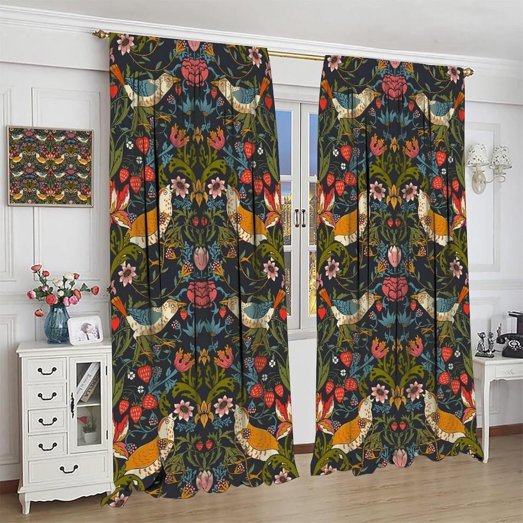 Bohemia William Morris Umělecké Závěsy Květiny Ptáci Bobule Retro Styl Obývací Pokoj Ložnice Zatemňovací Vyrobeno Z Polyesteru Dekor