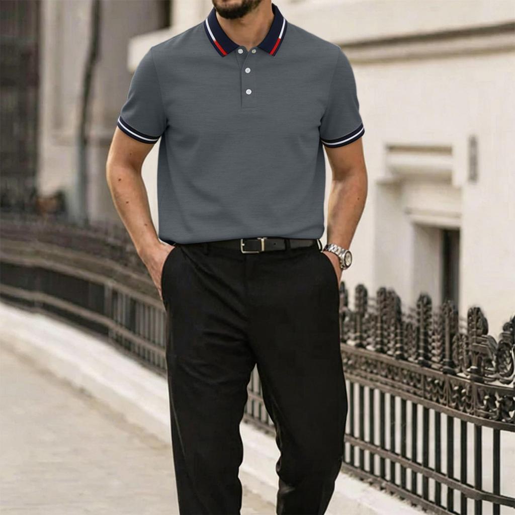 Men's Summer Casual Polo Shirt Short Sleeve Breathable Lightweight Soft Fabric Classic Fit Collared Button Placket