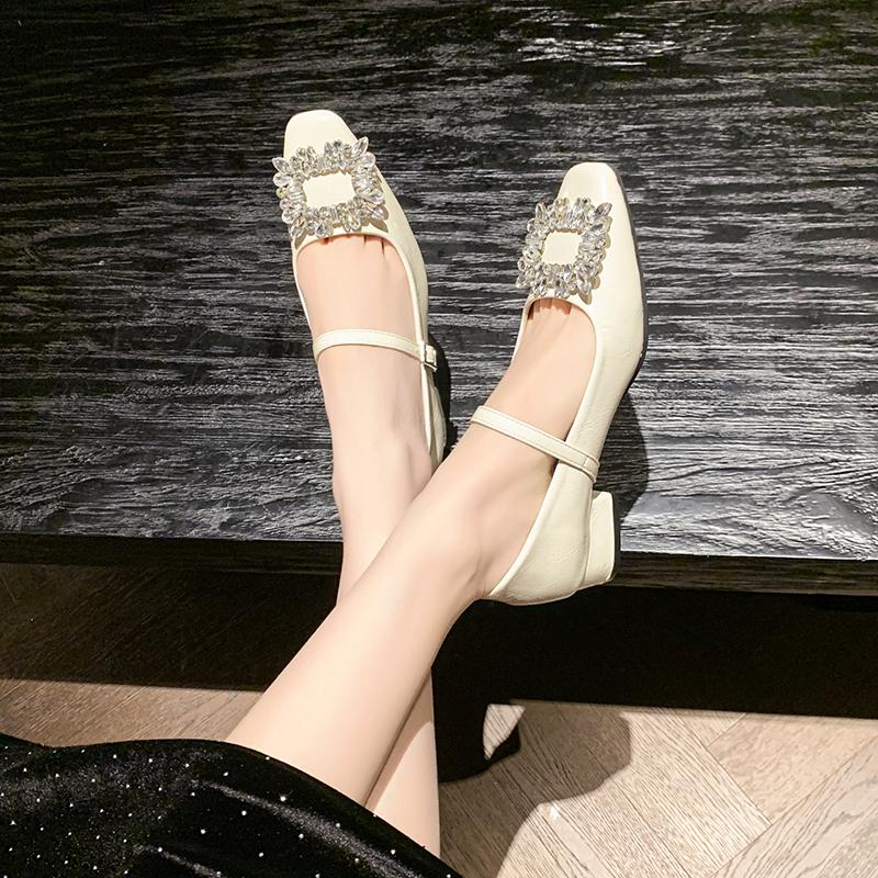Shoes Woman Flats Buckle Crystal Dress New Rhinestone Summer On Heels Spring Mary Janes High Buckle Shoes Woman Flats Crystal