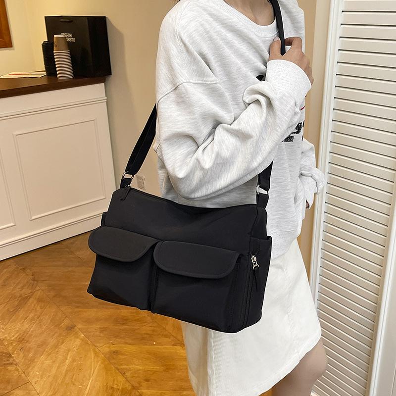 2025 Japan and South Korea new double pocket nylon small fresh casual messenger bag versatile niche bag underarm shoulder bag