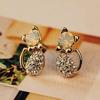 Elegante Feminino Bonito Gato Cristal Strass Liga Brincos Brincos Jóias