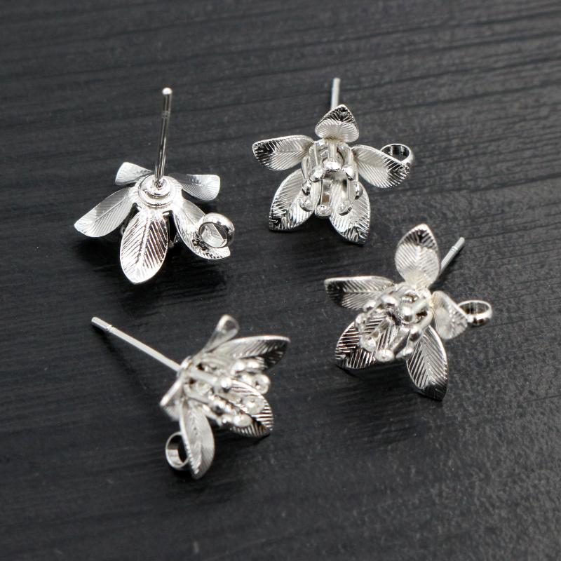 

10pcs (5 pairs) 14x14mm Antique Silver Gold Bronze Plated Flower Stud Earrings Hooks Connector Link for Jewelry Making Supplies серебряный