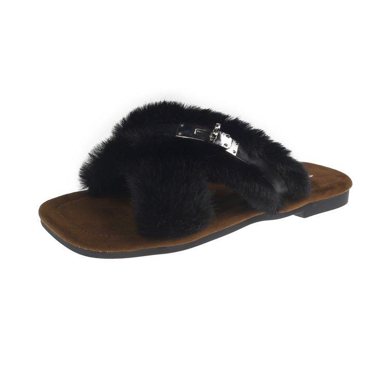 

Premium fluffy slippers women s outer wear 2025 new autumn and winter fashion versatile thick-soled plush office cotton slippers 35