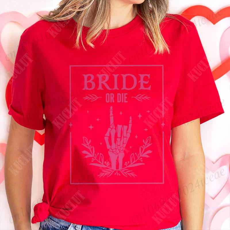 Bride or Die Skeleton Finger Graphic Y2k Tops Til Death Do Us Party Tshirt Unisex Bachelorette Hen Party Tees Team Bride Shirts