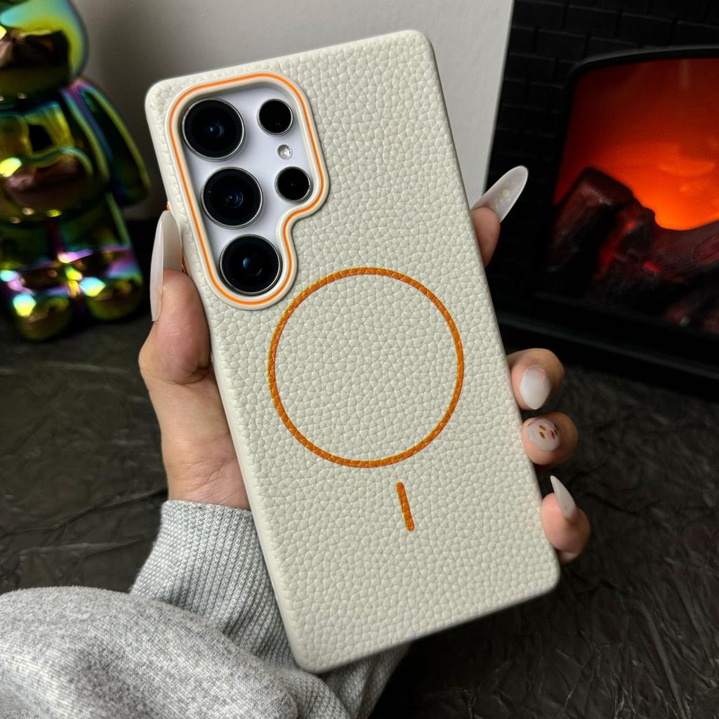 Lychee Pattern Suitable for Samsung S25 Ultra Simple Soft Shell Magnetic Suction Phone Case Samsung S25 Skin Sensing S24 Anti Slip Shell