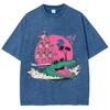 Cartoon Color Dinosaur Print Women's T-Shirt Loose Oversized Wash Short Sleeve Fashion Design Cotton Tee Niche Summer Top