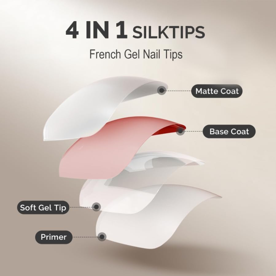 Milky Whit French Tip Press on Nails, 240Pcs French Press On Nail Short Square,Pre-Applied Primer & Top Coat,4 in 1 Gel Nail Tips Soak off Acrylic