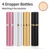 4pcs+4 Accessories 5ml Refillable Portable Mini Perfume Atomizer with 4 Spray Bottles, 2 Funnels, 2 Dispensing Shenanigans