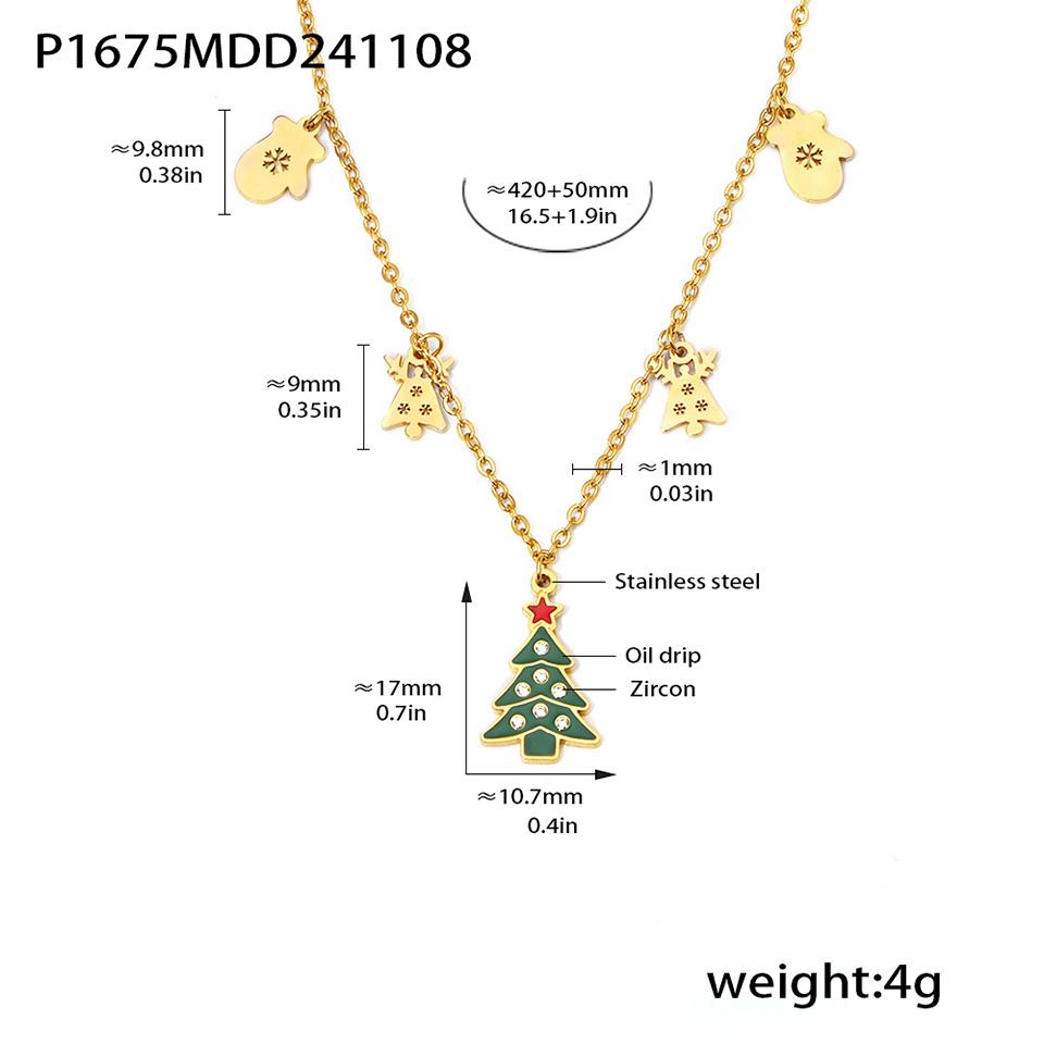 

Sweet Women s Christmas Theme Charms Necklace 18k Gold Plated Stainless Steel Reindeer Bell Pendant Chains Necklaces For Women