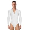 Mens Shiny Rhinestones Latin Dance Leotard Turn Down Collar V Neck Long Sleeve Button Shirt