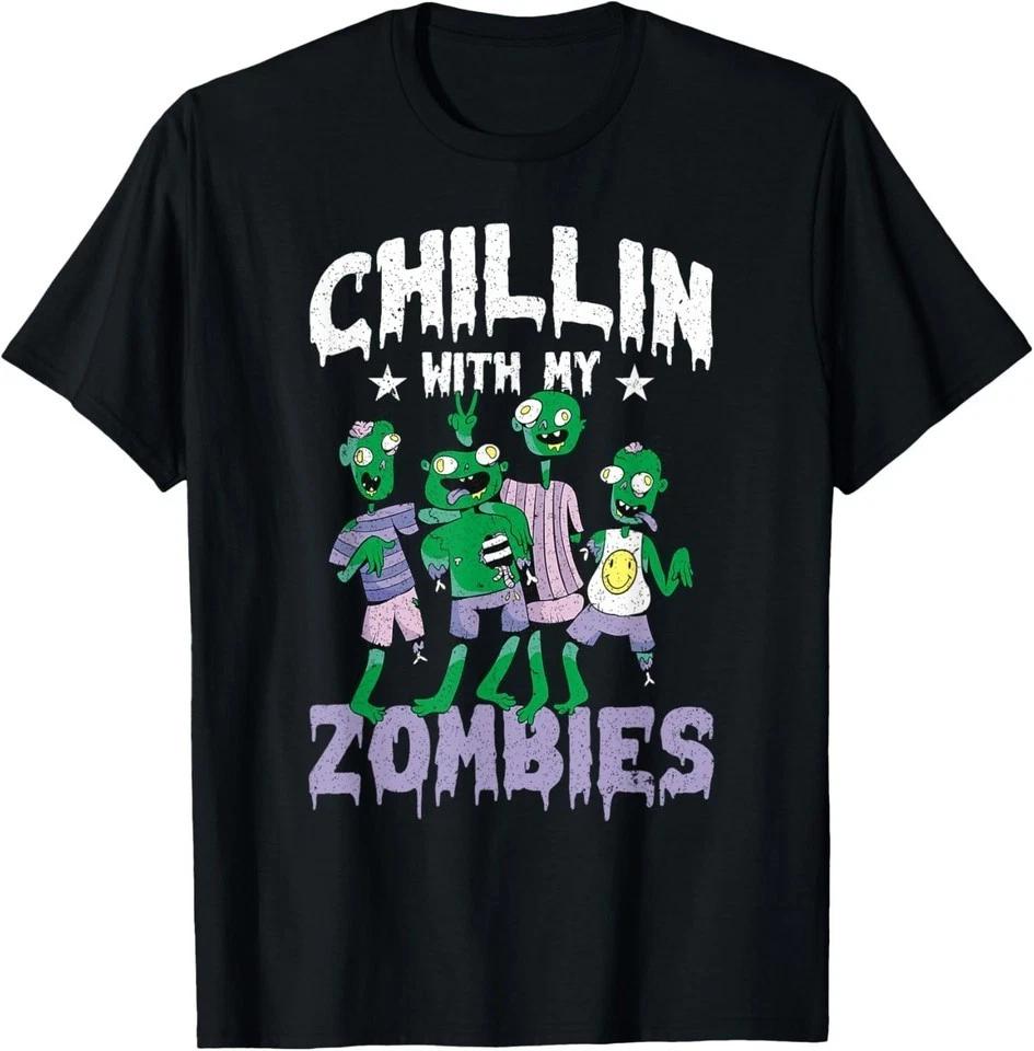 Chillin With My Zombies Funny Zombie Halloween T-Shirt L