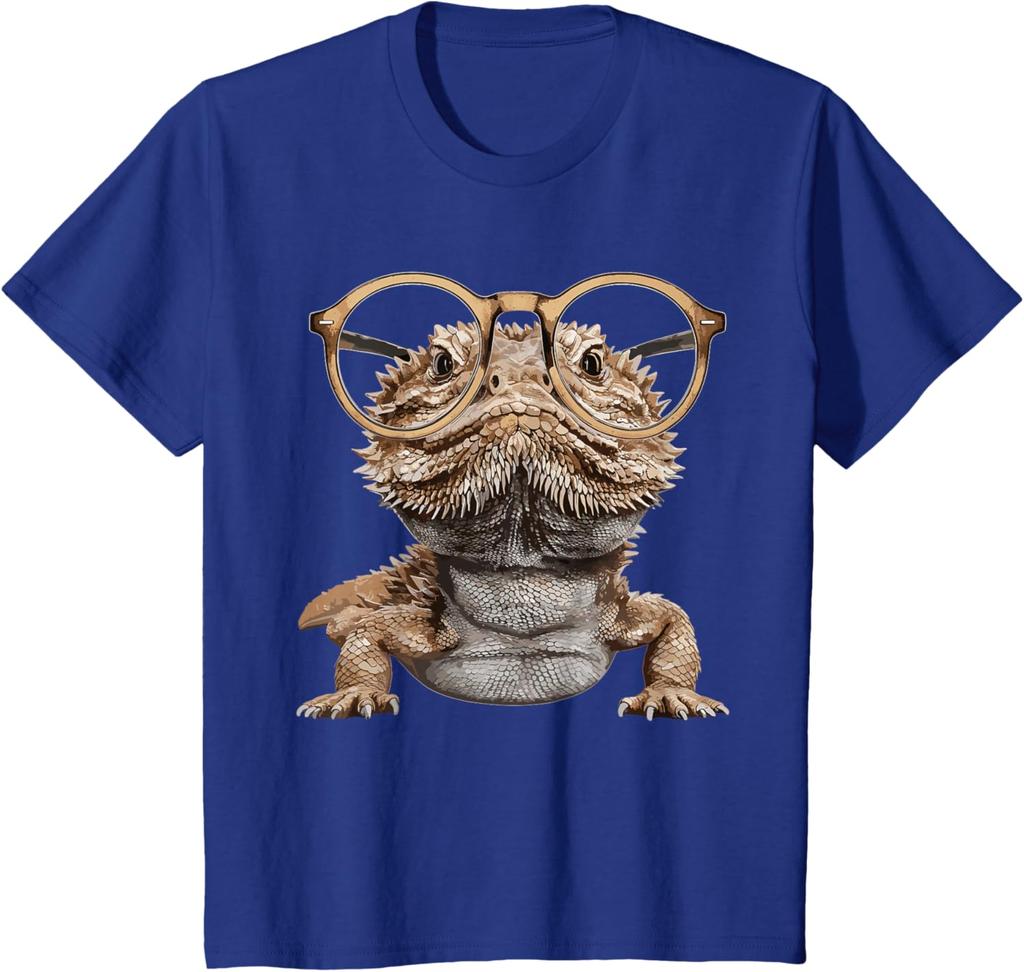 Bearded Dragon Animal Nerdy Glasses Bearded Dragon T-Shirt Unisex Graphic T Shirts Cotton Short Sleeve