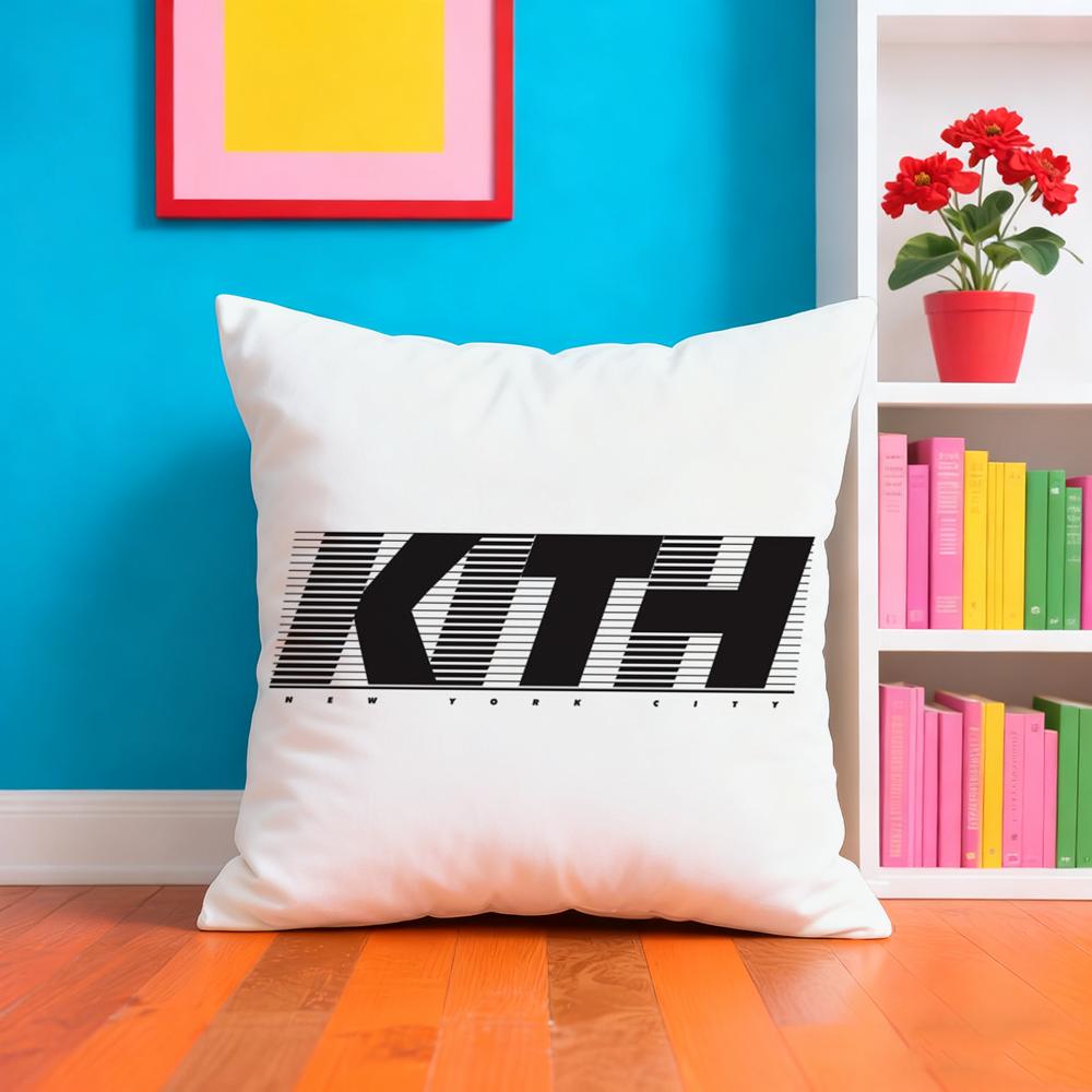 Classic Logo K-Kith Cushion Cover Plush Fabric Soft Double-Sided Printed Sofa Warm Winter Home Gift Pillow Case