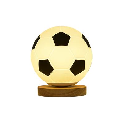 Soccer Remote Control LED Night Light Solid Wood Glass Small Table Lamp Remote Dimming Bedside