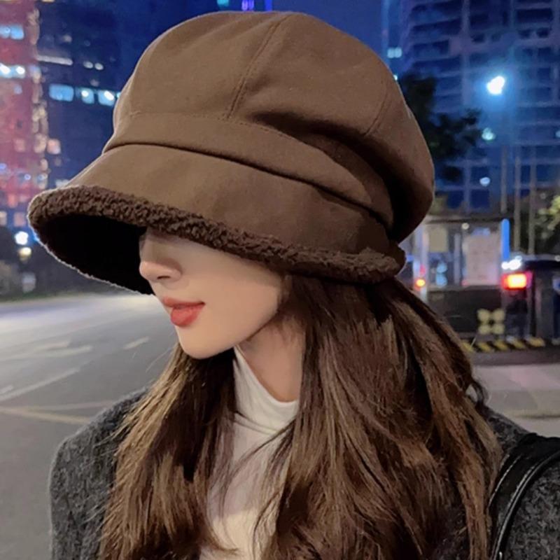 Small Face Big Head Circumference Hat Women's Autumn and Winter New Stacking Hat Cold-proof Velvet Octagonal Hat Versatile Bucket Hat