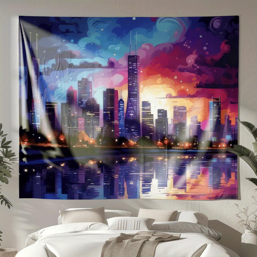 

Ночной городской пейзаж Цифровая печать полиэстеровое настенное панно подходит для использования в гостиных спальнях офисах барах и на вечеринках 74x94cm(29x37in)