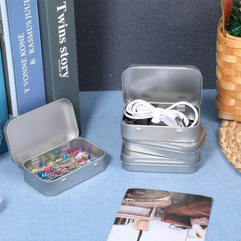 10Pc Silvery Metal Box Rectangular Multifunctional Storage Box Portable Cosmetic Organizer Candy Jewelry Pill Cases Mini Tin Box
