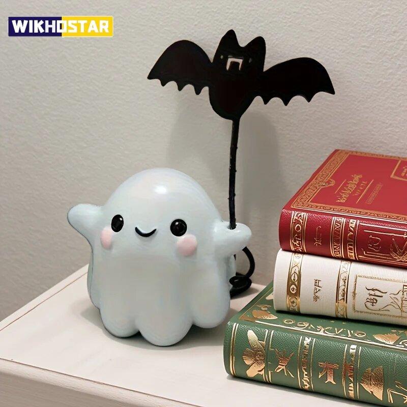 1Pc Halloween Cute Ghost Putting Bat Ornaments, Ghost Bat Desktop Party Decoration, Party Small Gift, Little Finger Cute Ghost