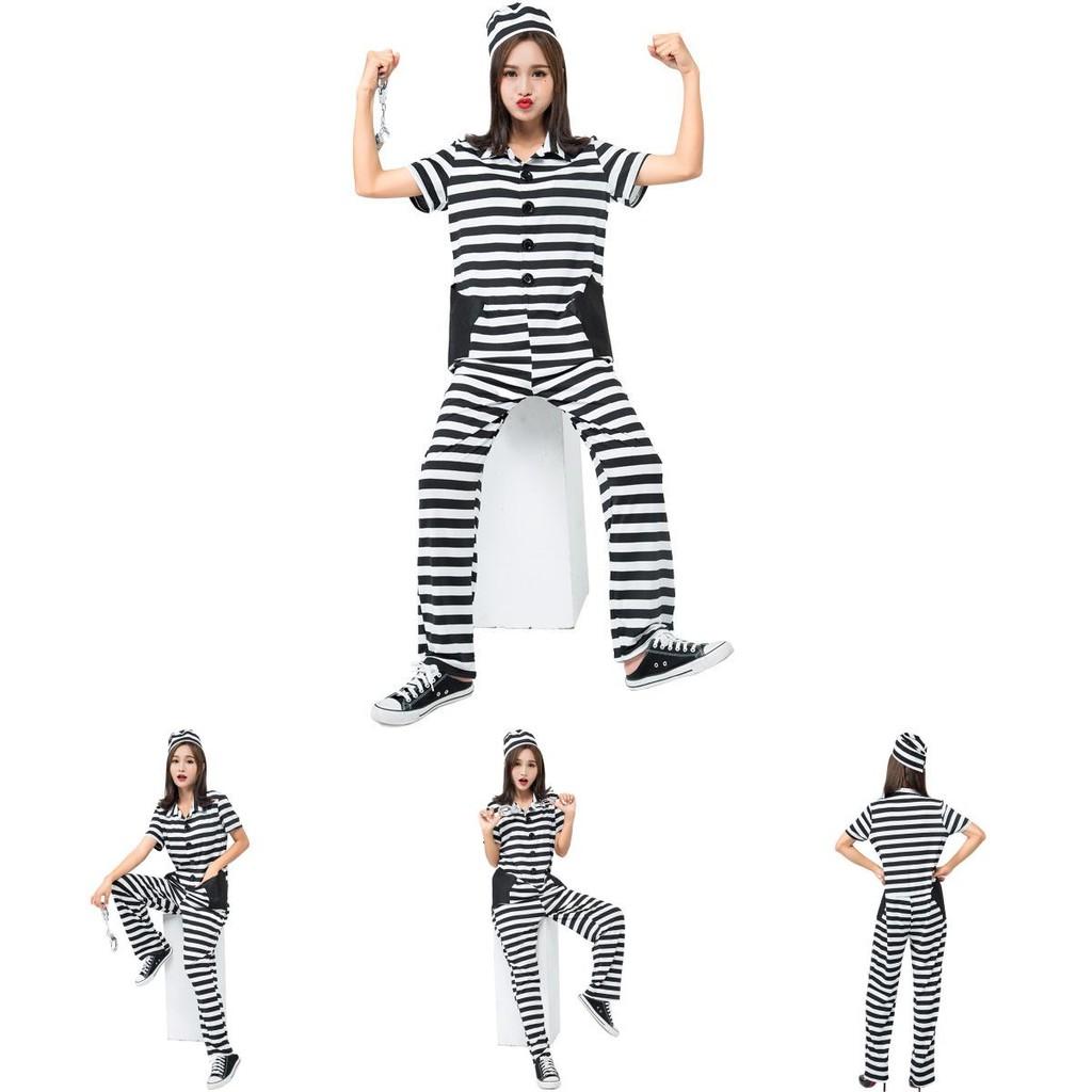 Unisex Striped Prisoner Jumpsuit With Polyester And Spandex For Cosplay And Themed Parties