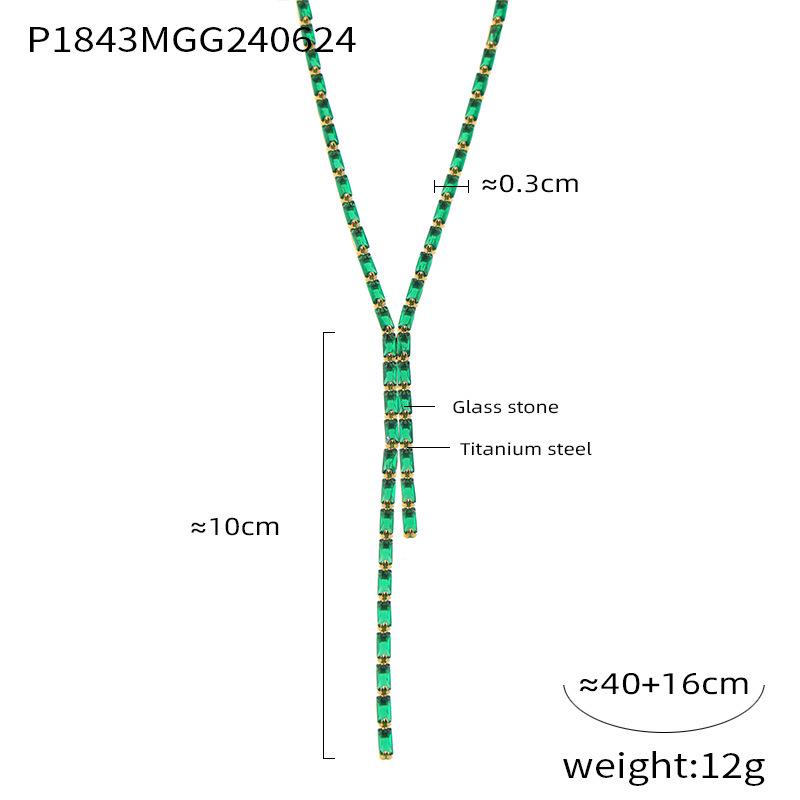 Korean Luxury Titanium Steel Necklace with Colorful Rectangular Zircon Gems, 2024 Edition