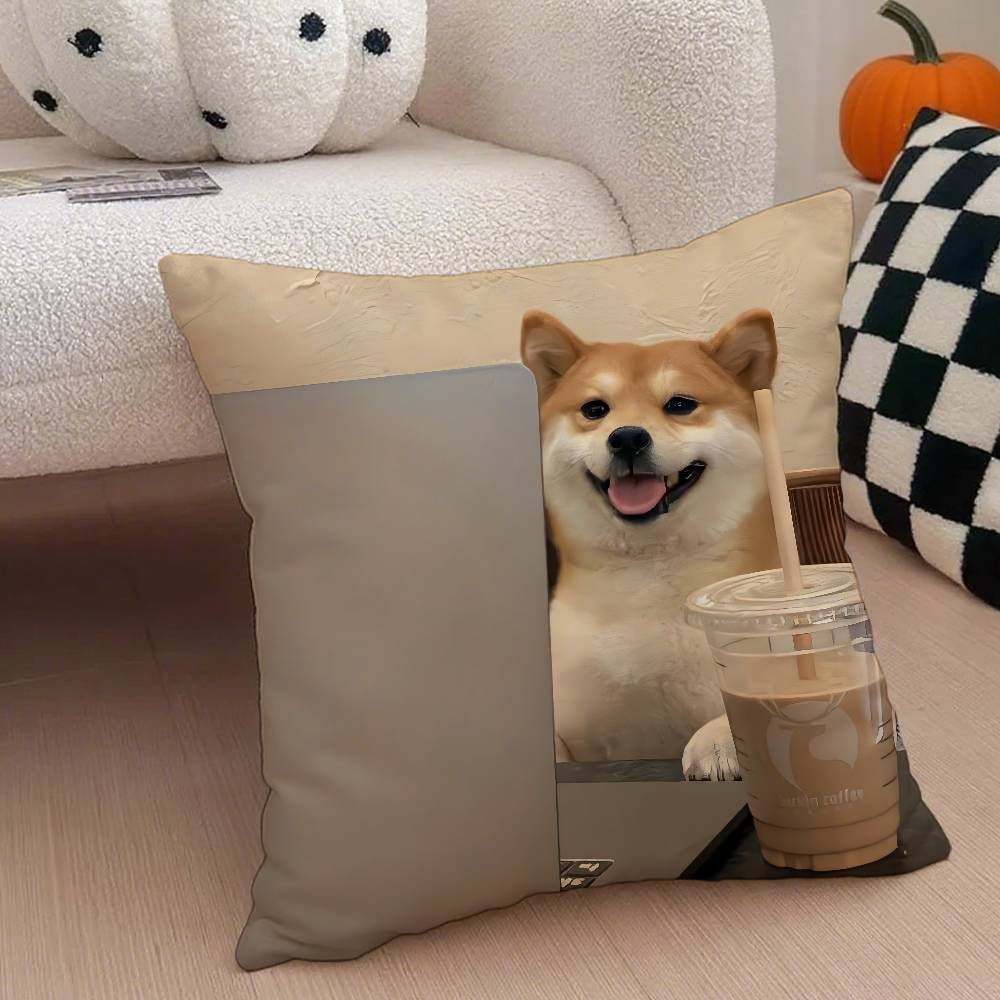 Cute Shiba Inu Pillow Case Anti-dustmite Pillowcase Invisible Zipper Silky Short Plush Sofa Cushion Cover