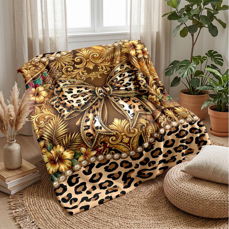 Leopard and Palm Jungle Print 1 Theme blanket Lightweight Warm Flannel Blanket Decorative Throw Blanket for Home Decoration
