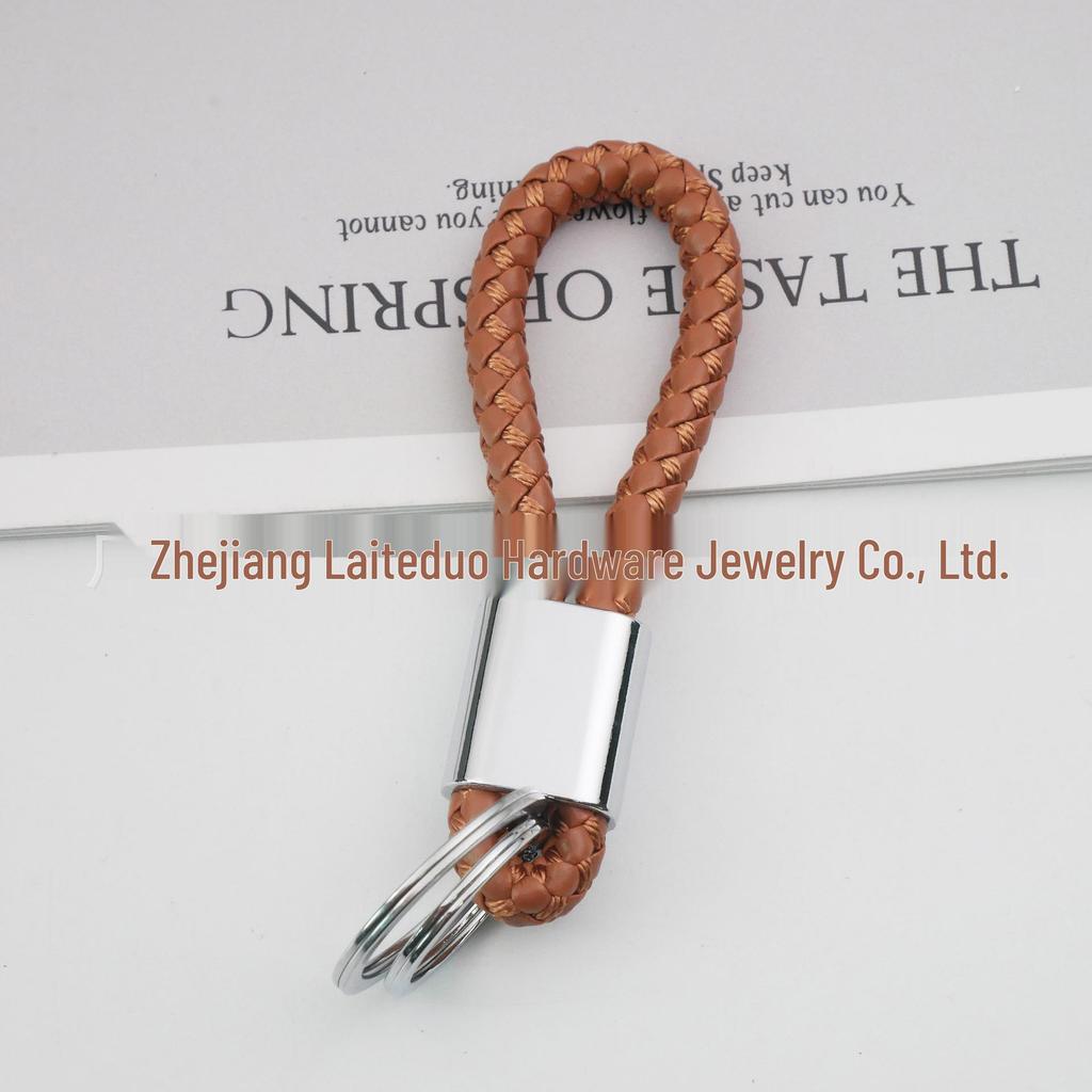 Universal Woven Leather Car Keychain with Double Rings