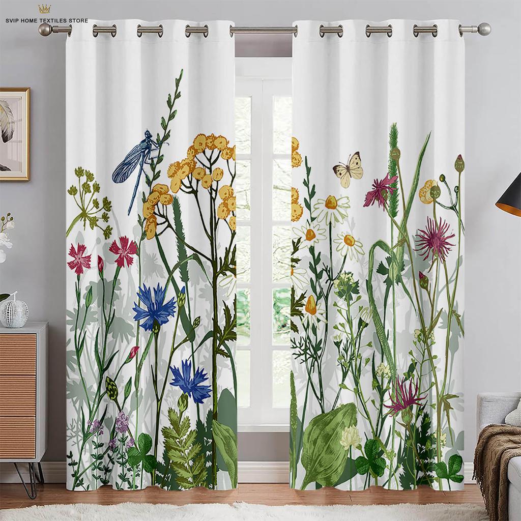 Butterfly Floral Watercolor Print Curtains, Decorative Curtains, Bedroom, Living Room, Study Room, Can Be Customized, 2 PCs