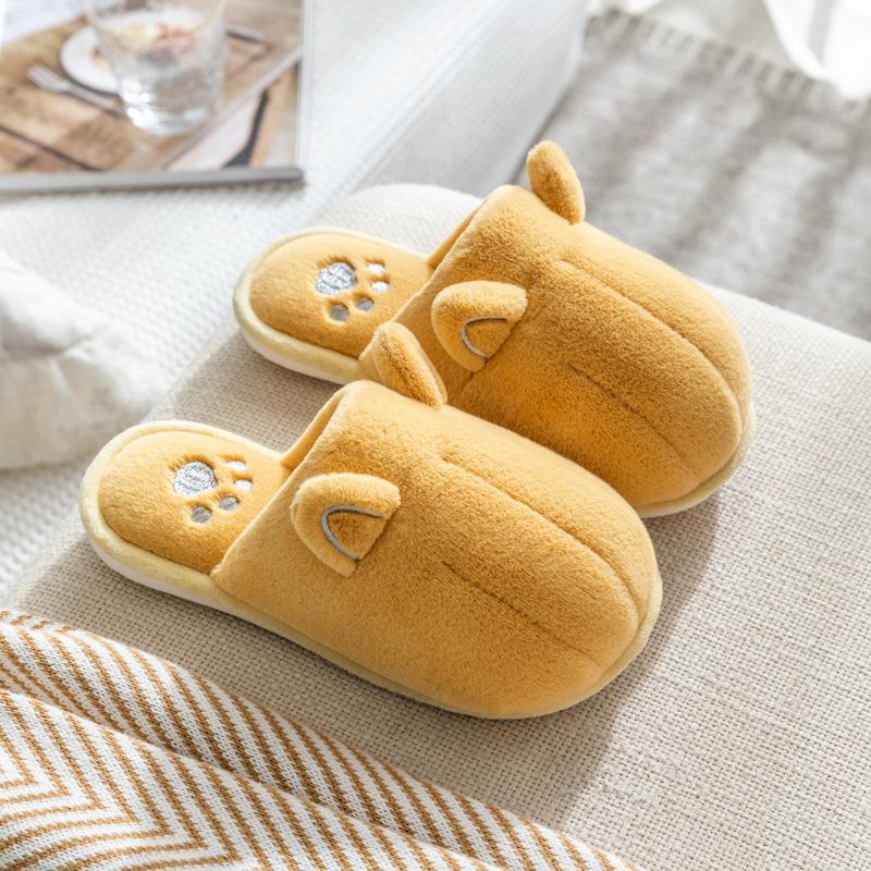 New Cute Cartoon Fabric Plush Cotton Slippers Winter Non-slip Couple Home Warm Home Indoor Cotton Shoes