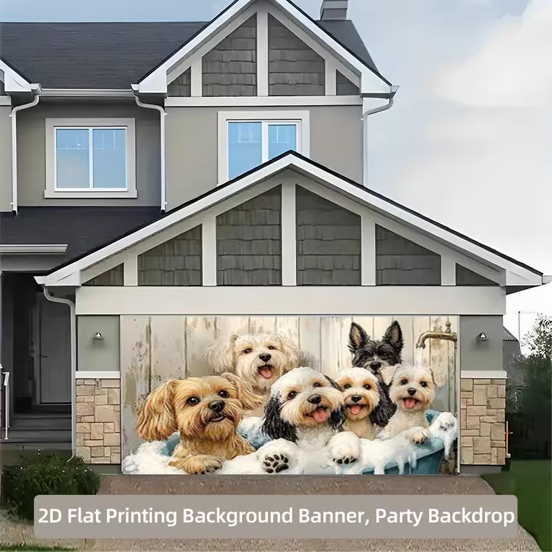 

2D Dog Grooming Party Backdrop Banner with Bubbles & Fluffy Puppies 47.2x31.5inch/120*80cm