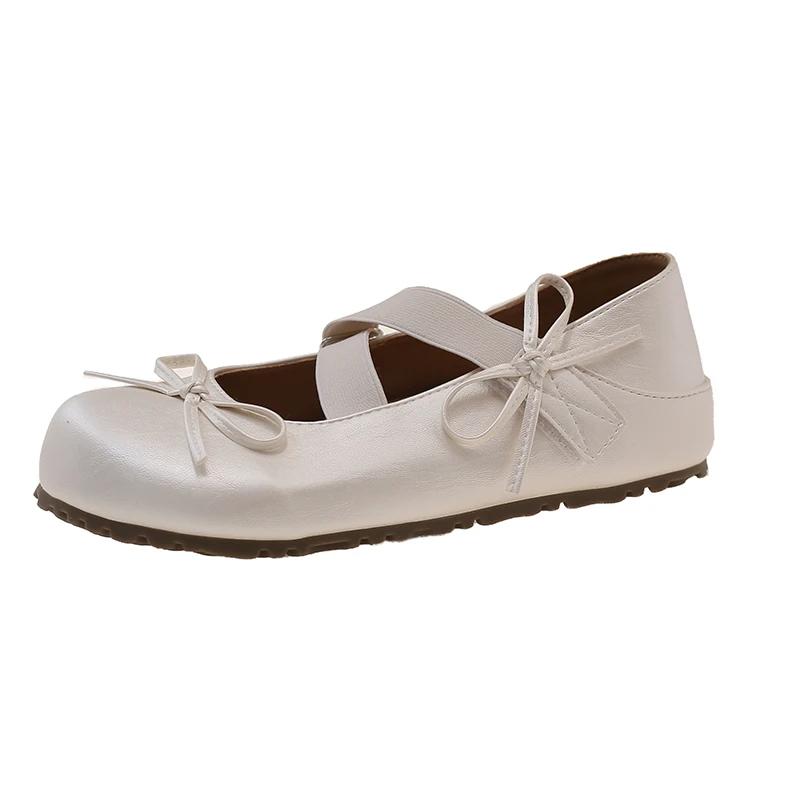 Retro Versatile Round Toe Buckle Strap Shoes for Women 2025 New High Quality Concise Butterfly-knot Soft Bottom Women's Flats