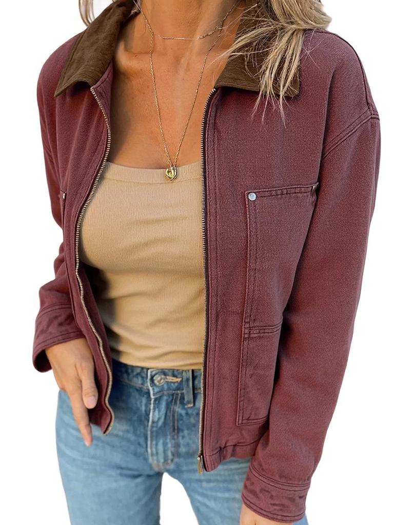 2025 Women's Winter Fashion Lapel Denim Jacket: European-American, Long Sleeve, Zippered, Cotton