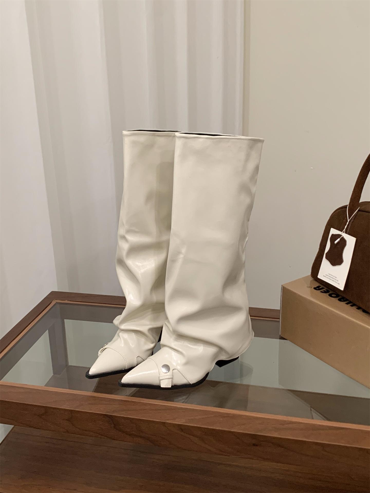 

Нишевые остроносые сапоги на высоком каблуке, длинные сапоги-рыцари, женские сапоги 2025 новые осенне-зимние тонкие сапоги-чулки 39