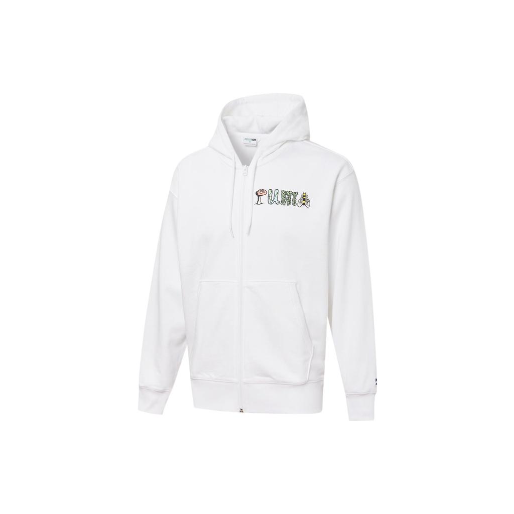 Puma Downtown Graphic FZ Hoodie Jacket with Fun Logo Print Men Jackets White 535178-02
