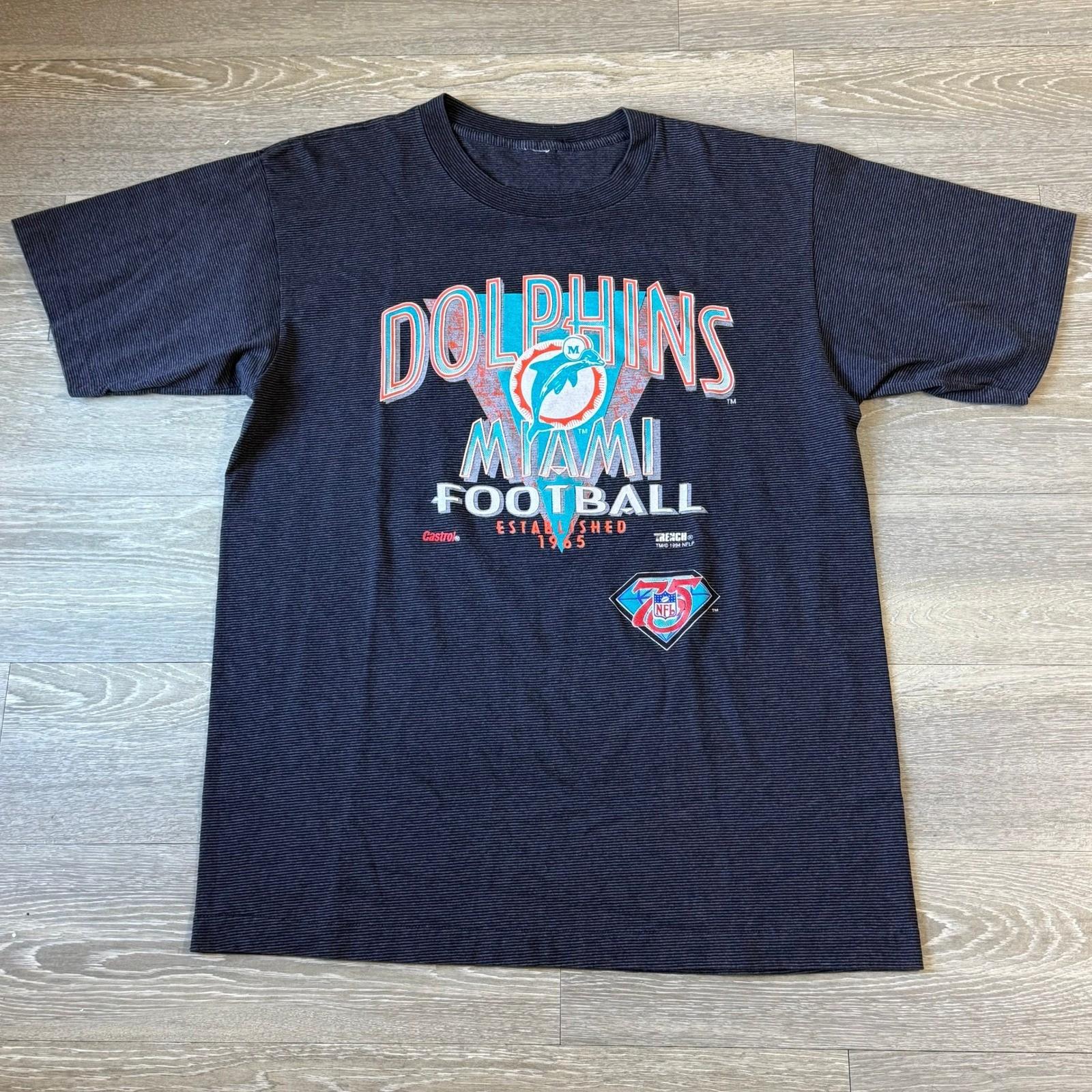 Vintage 90s Miami Dolphins NFL T-Shirt Black Striped XL Football XXXL