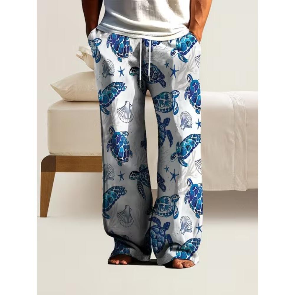 Men's 3D Seaside Printed Baggy Casual Trousers, Elastic Drawstring Waist with Pockets, for Spring Summer Home Outdoor Vacation