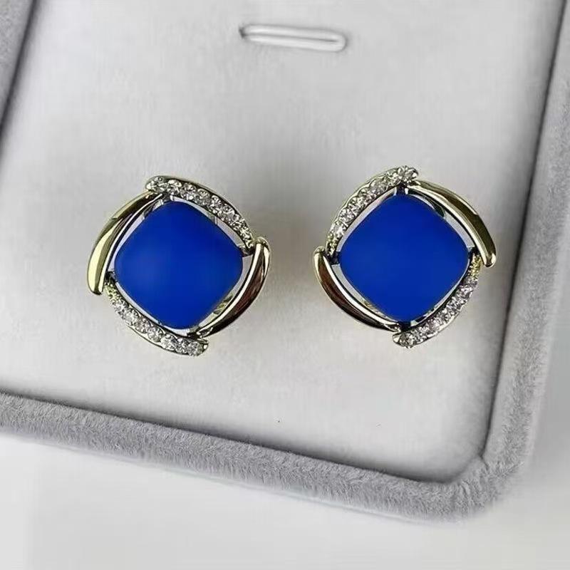 Элегантные Осенне-Зимние Серьги-Гвоздики с Квадратными Стразами - Новый Стиль 2025