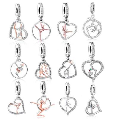 Prata 925 Ajuste Original Pulseira de Charms Pan Para Dança Yoga Pole Dance Ginasta Seja Forte Você Mesmo Fabricação de Contas Berloque