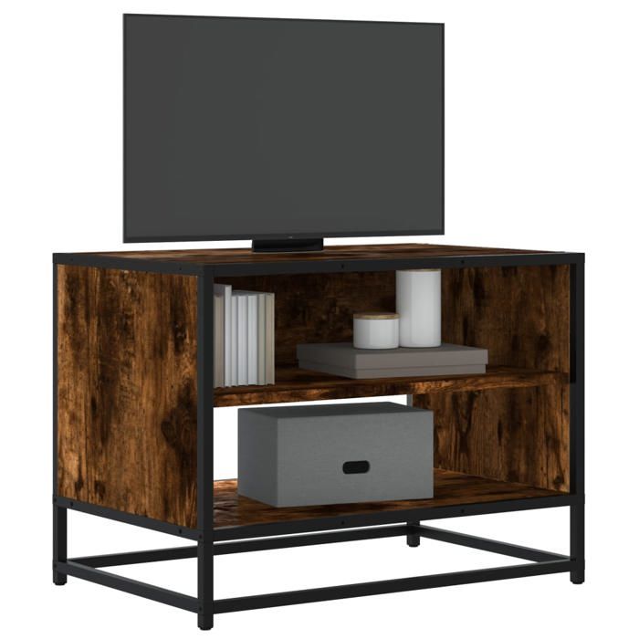 VidaXL Meuble TV chêne fumé 61x40x46 cm bois d'ingénierie et métal, banc TV, meuble hifi, centre de divertissement, buffet 848881