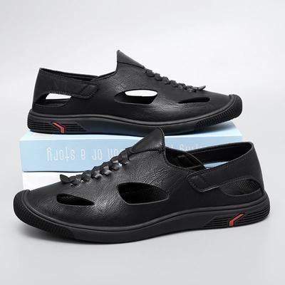 2024New Summer Men Soft Sole Sandals Casual Leather Men Anti Slip Hollow Out Flat Designer Sandals Casual Anti-slip Outdoor Shoe