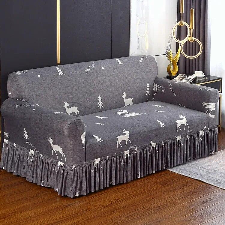 Pletené elastické potahy na pohovku s potiskem do obývacího pokoje se sukní Natahovací křeslo Pohovka Potah na rohy 1/2/3/4 sedadel
