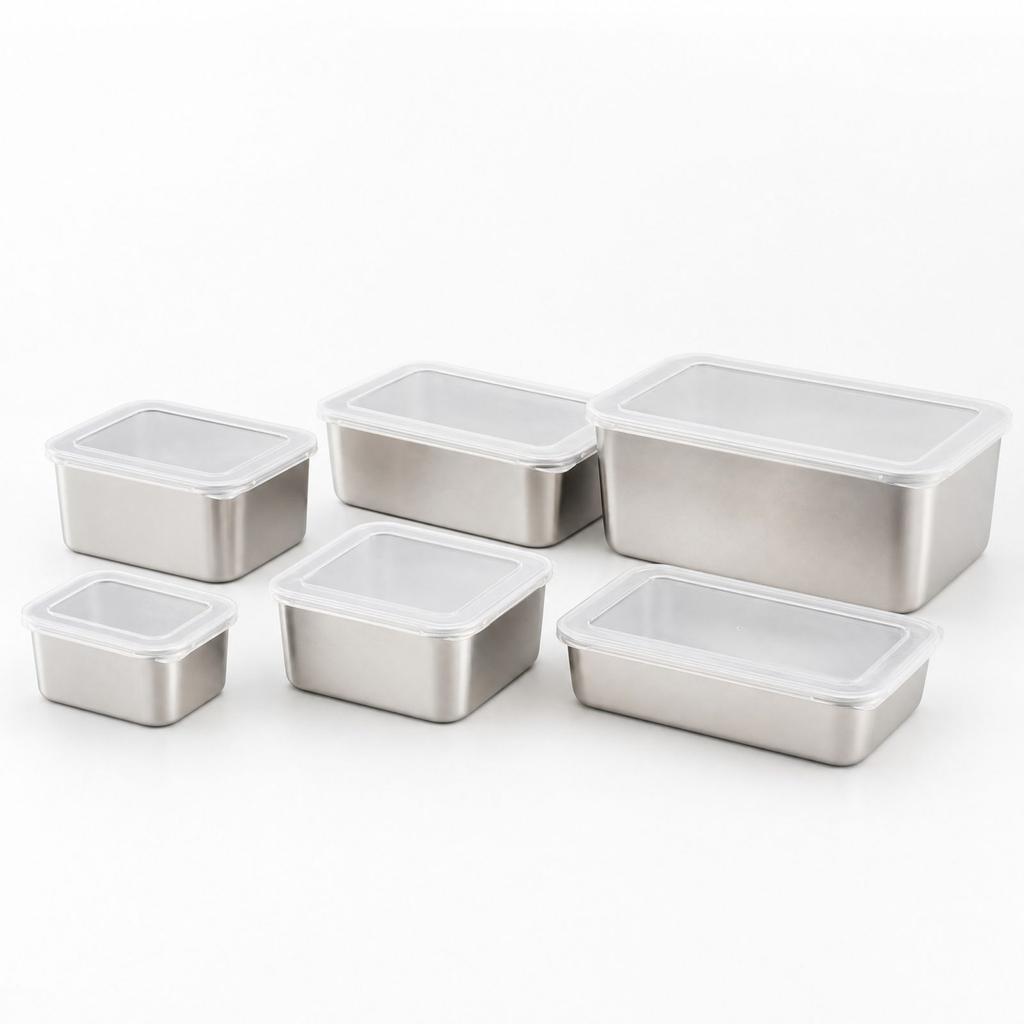 Stainless Food Storage Container with Lid, Rectangular Meal Prep for Fridge and Picnic, 6 Sizes