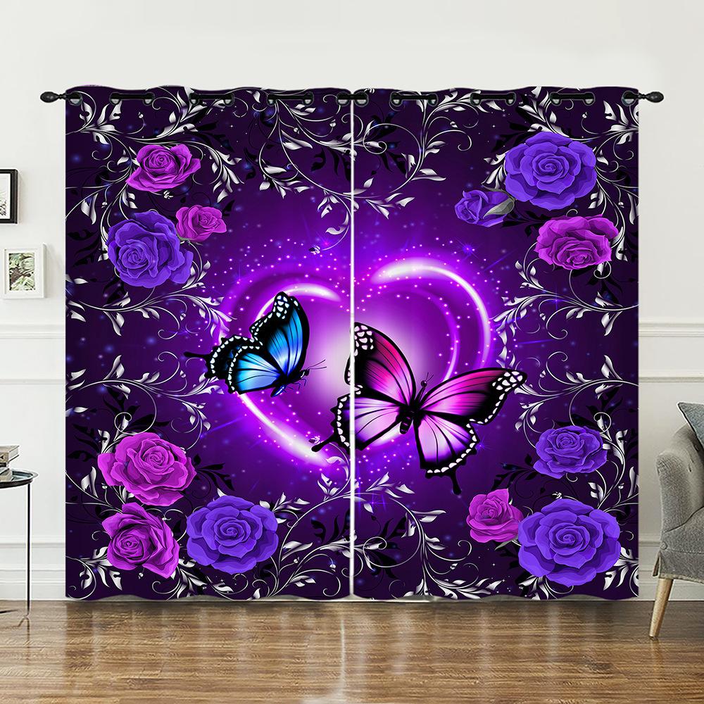 Curtain Butterfly Animal Illustration 3D Digital Printing Blackout Curtain Punching