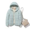 Women's Hooded Long Sleeve Loose Fit Lightweight Short Down Jacket Wave Quilted Puffer Outerwear