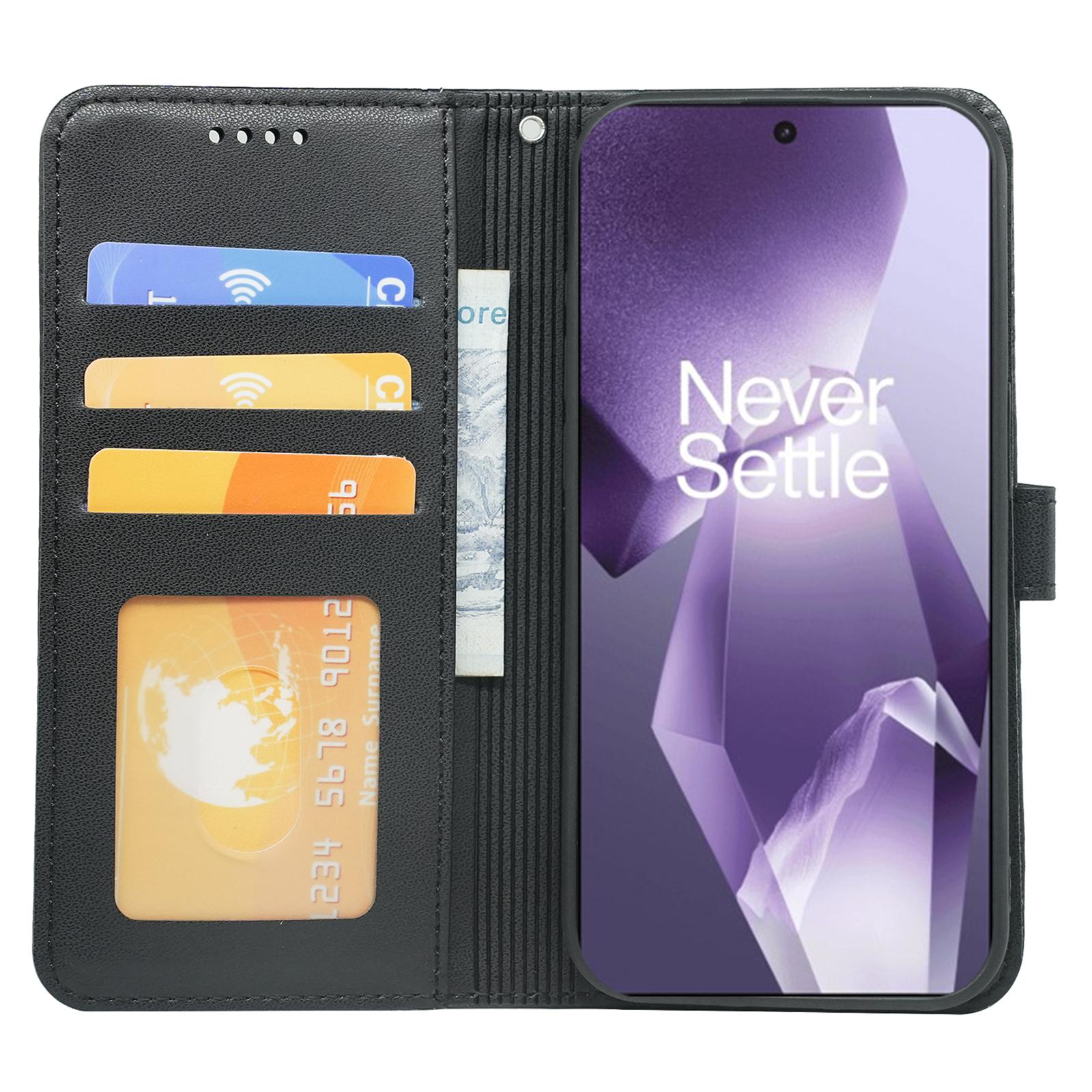 

For OnePlus 13R 5G Wallet Case Magnetic Snap Leather Phone Cover with Strap Black