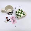 Chubby Handle Black And White Checkerboard Ceramic Retro Coffee Cup Water Cup Korean Cup Style